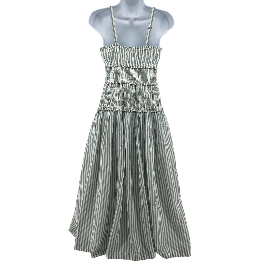 Abercrombie & Fitch Maxi Dress SP Green Striped Smocked Bra-Free Cottagecore - Picture 3 of 11